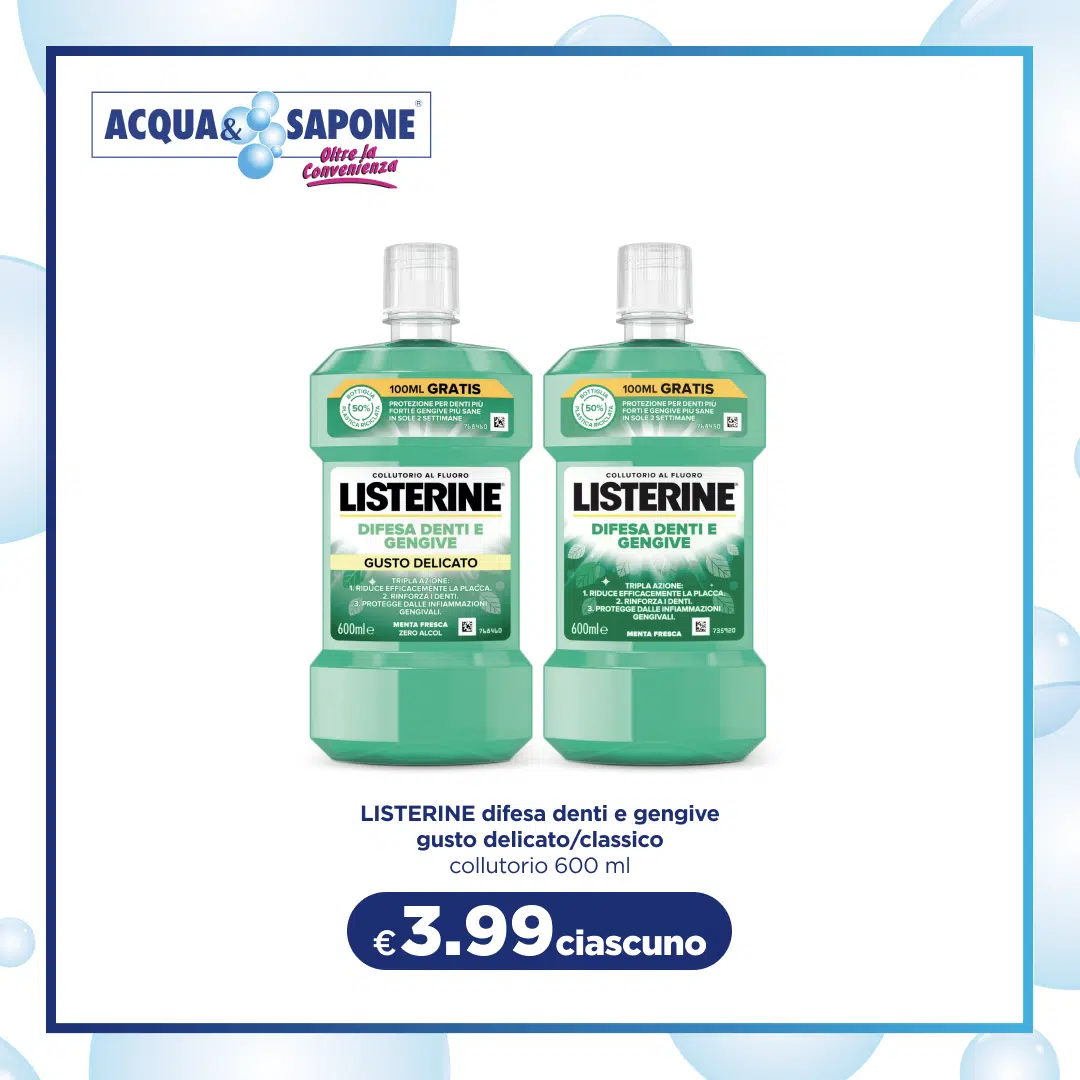 Listerine Collutorio gusto delicato o classico 600 ml.