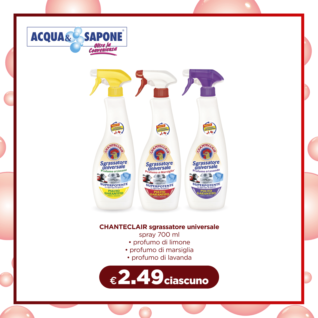 Chanteclair sgrassatore universale spray da 700 ml disponibile nelle varianti limone, marsiglia e lavanda garantisce una pulizia potente e profonda su tutte le superfici