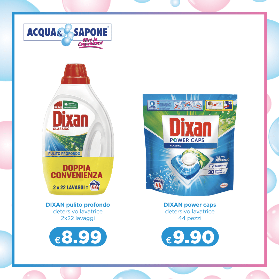 Dixan Detersivo per lavatrice in confezione da 2x22 lavaggi o 44 pezzi in caps per un bucato impeccabile e profondo.