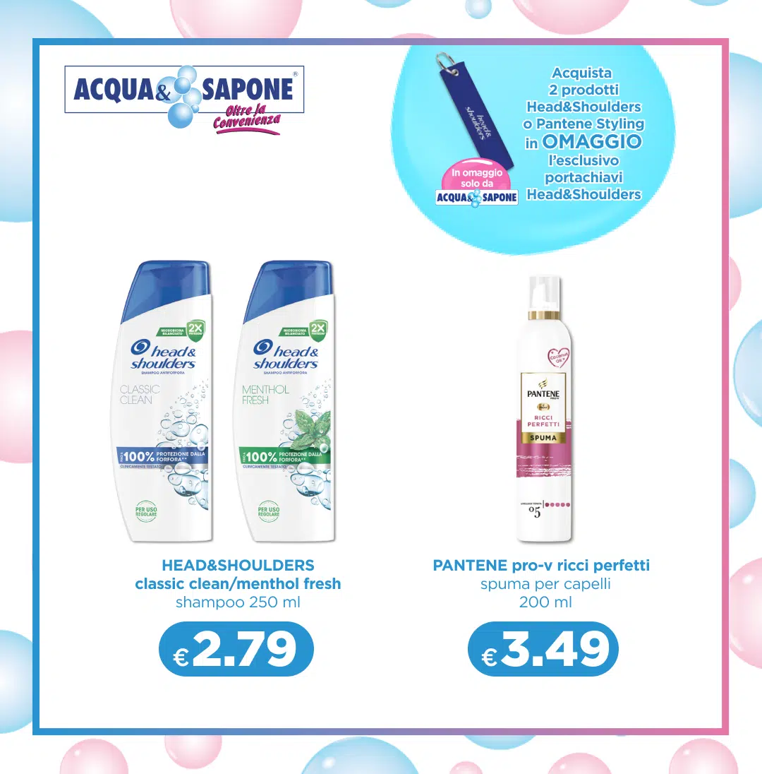 Head & Shoulders Shampoo da 250 ml disponibile nelle varianti classic clean e menthol fresh per una pulizia profonda dei capelli. PANTENE pro-v ricci perfetti - Spuma per capelli da 200 ml per definire e nutrire i ricci.