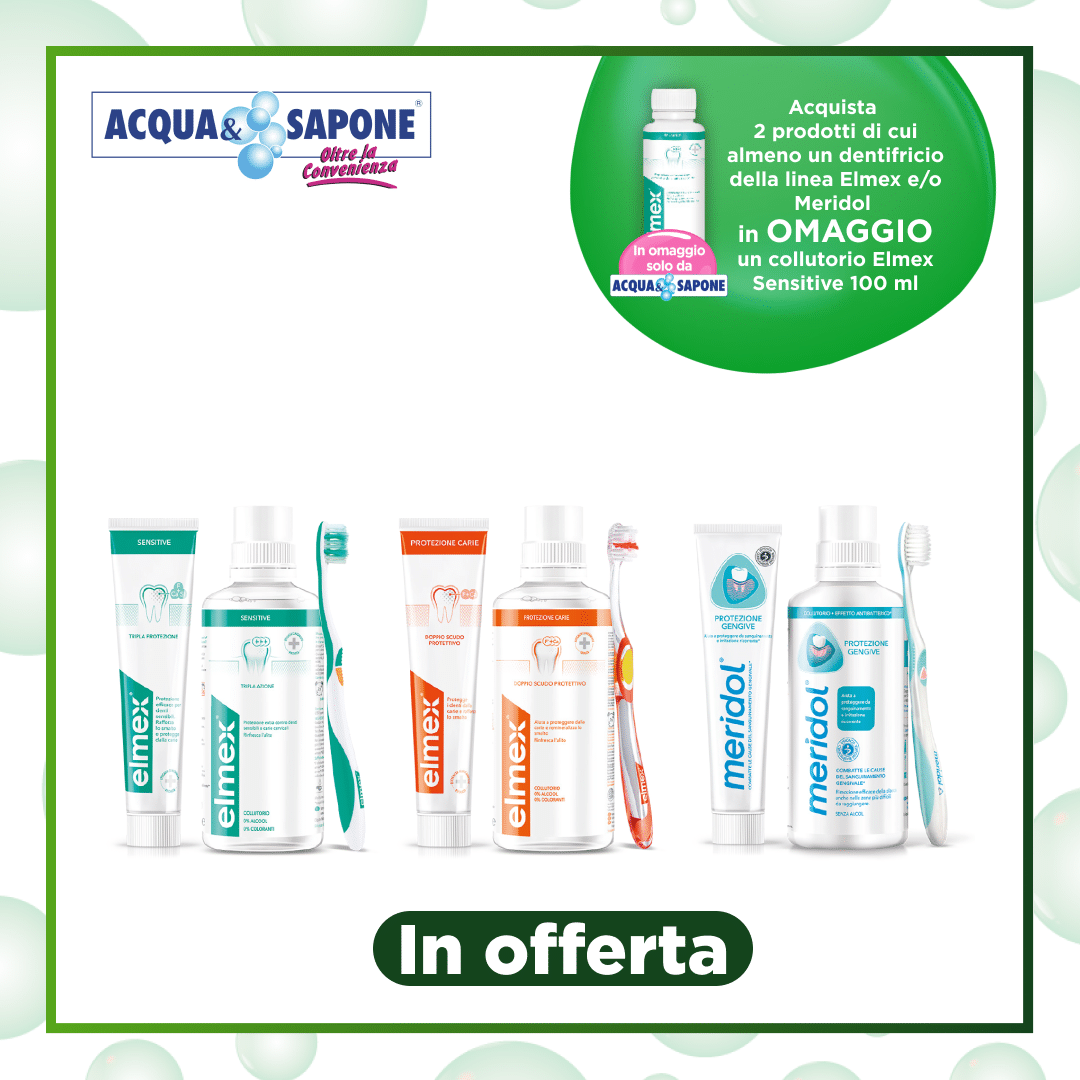 Elmex Sensitive e Meridol Protezione Gengivale, 75 ml e 400 ml Elmex Sensitive è il dentifricio che protegge contro la sensibilità dentale. Meridol Protezione Gengivale per una cura completa delle gengive. Mantieni gengive sane con Elmex Protezione Gengivale e Meridol, due prodotti efficaci nella cura quotidiana della tua igiene orale. Combina il collutorio Elmex con il dentifricio Meridol per una protezione completa contro le gengiviti e una pulizia profonda.