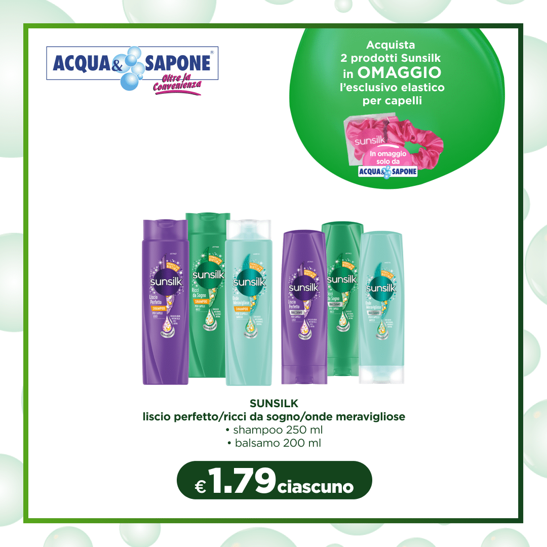 Sunsilk Shampoo Lisci Perfetti 250 ml: Ottieni capelli lisci e setosi con il nostro shampoo Sunsilk Lisci Perfetti. Il formato da 250 ml è ideale per una pulizia delicata, senza danneggiare i capelli, per un risultato morbido e naturale. Sunsilk Shampoo Ricci da Sogno 250 ml: Rendi i tuoi ricci più definiti e pieni di vita con il nostro shampoo Sunsilk Ricci da Sogno. Ideale per capelli ricci e mossi, la sua formula rinvigorente nutre e definisce i ricci, lasciandoli morbidi e pieni di volume. Sunsilk Shampoo Onde Meravigliose 250 ml: Dà forma e definizione alle tue onde naturali con Sunsilk Onde Meravigliose. Questo shampoo da 250 ml dona ai tuoi capelli un aspetto vibrante e luminoso, ideale per capelli mossi e dal look naturale. Sunsilk Balsamo Lisci Perfetti 200 ml: Completa il tuo trattamento con il balsamo Sunsilk Lisci Perfetti. Con una formula nutriente da 200 ml, rende i capelli morbidi, setosi e facili da pettinare, mantenendo la pettinabilità senza appesantirli. Sunsilk Balsamo Ricci da Sogno 200 ml: Nutri e definisci i tuoi ricci con il balsamo Sunsilk Ricci da Sogno. Con una formula arricchita da ingredienti nutrienti, questo balsamo da 200 ml lascia i tuoi ricci morbidi, leggeri e definiti. Sunsilk Balsamo Onde Meravigliose 200 ml: Idrata e definisce le tue onde con il balsamo Sunsilk Onde Meravigliose. La formula da 200 ml garantisce capelli morbidi, brillanti e pieni di volume, perfetti per il look ondulato.